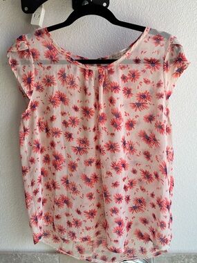 a'gaci Pink Floral Cap-Sleeve Blouse Size Medium